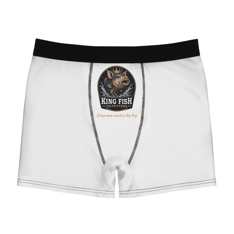 Boxer briefs with the crowned Big Hog King Fish Outfitters badge and the gold text Every Man Wants a Big Hog