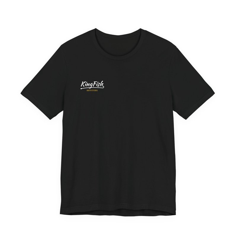 Black Crown Back Tee with the KingFish hook script on the left chest