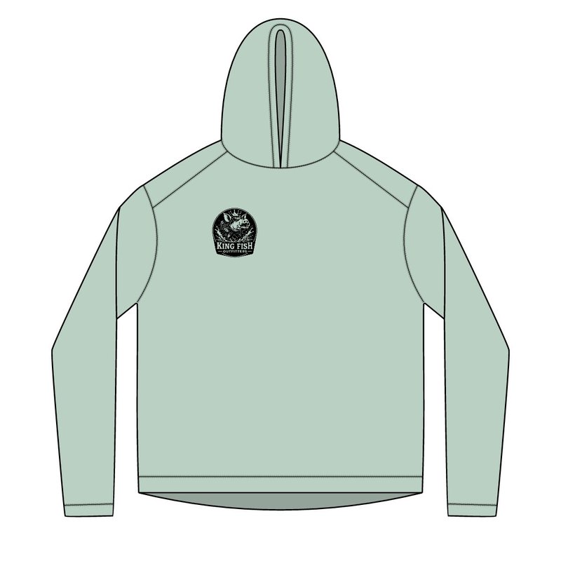 Seagrass hooded fishing shirt with the crowned Big Hog badge on the chest