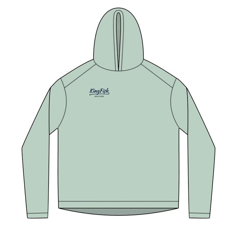 Seagrass hooded fishing shirt with the KingFish hook script on the upper left chest
