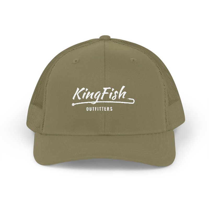 Loden trucker hat with embroidered KingFish Outfitters script logo