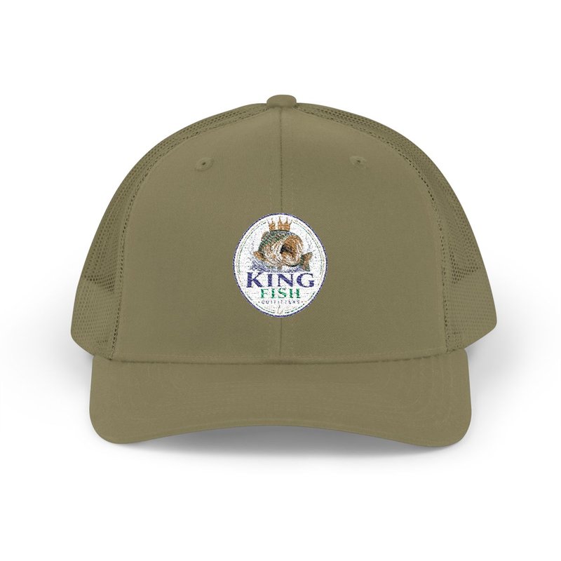 Loden trucker hat with the embroidered King Fish Outfitters crown logo